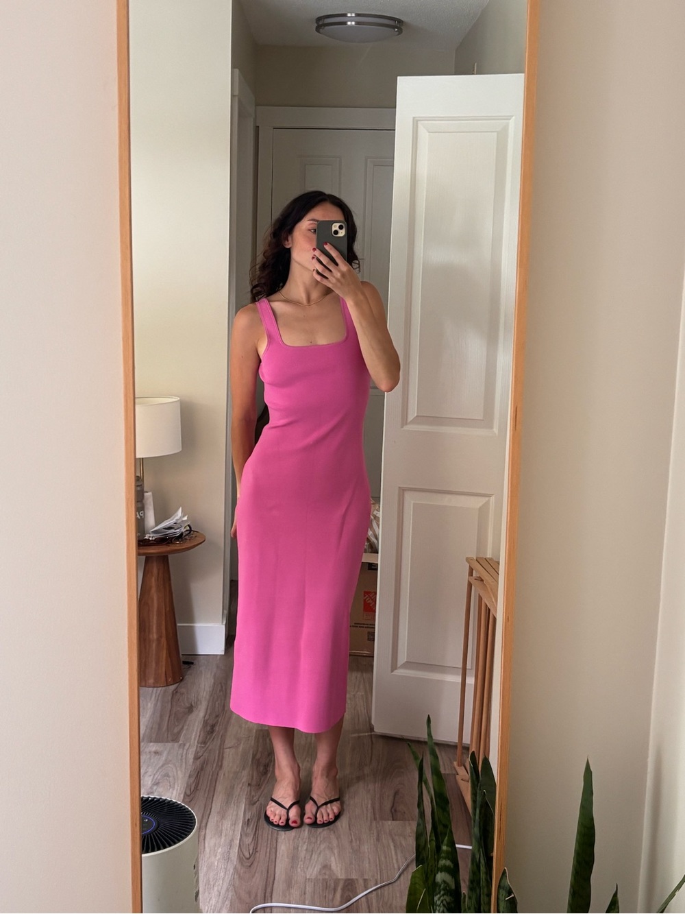 COS Hot Pink Square-Neck Midi Dress
